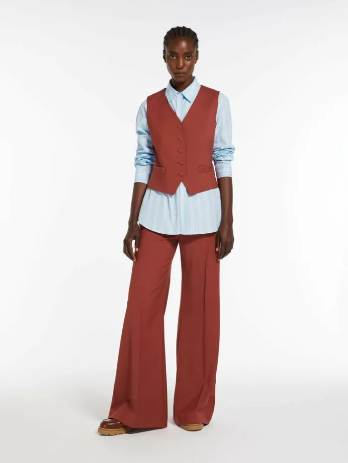 Women Max Mara Suit Flared Woollen Cloth Trousers Rust