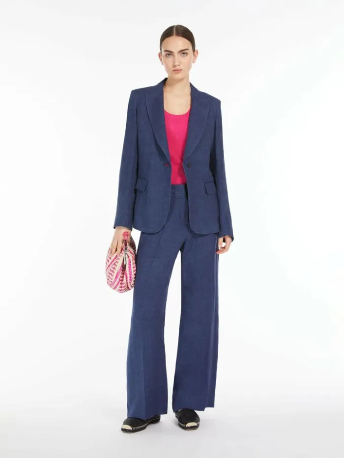 Women Max Mara Suit Linen Canvas Trousers Ultramarine
