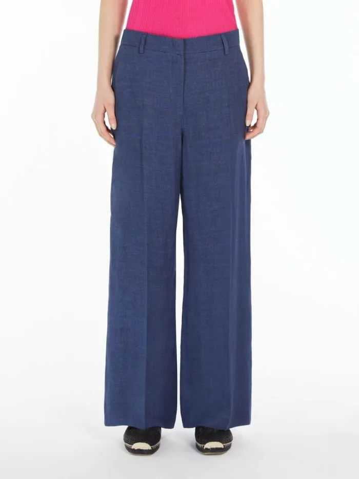Women Max Mara Suit Linen Canvas Trousers Ultramarine