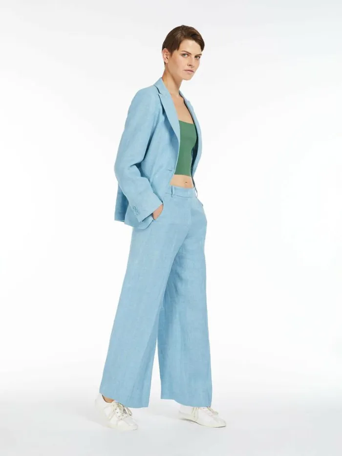 Women Max Mara Suit Linen Canvas Trousers Water