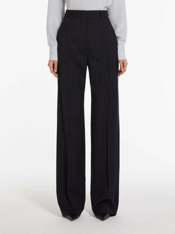 Women Max Mara Suit Pinstripe Wool Trousers Navy