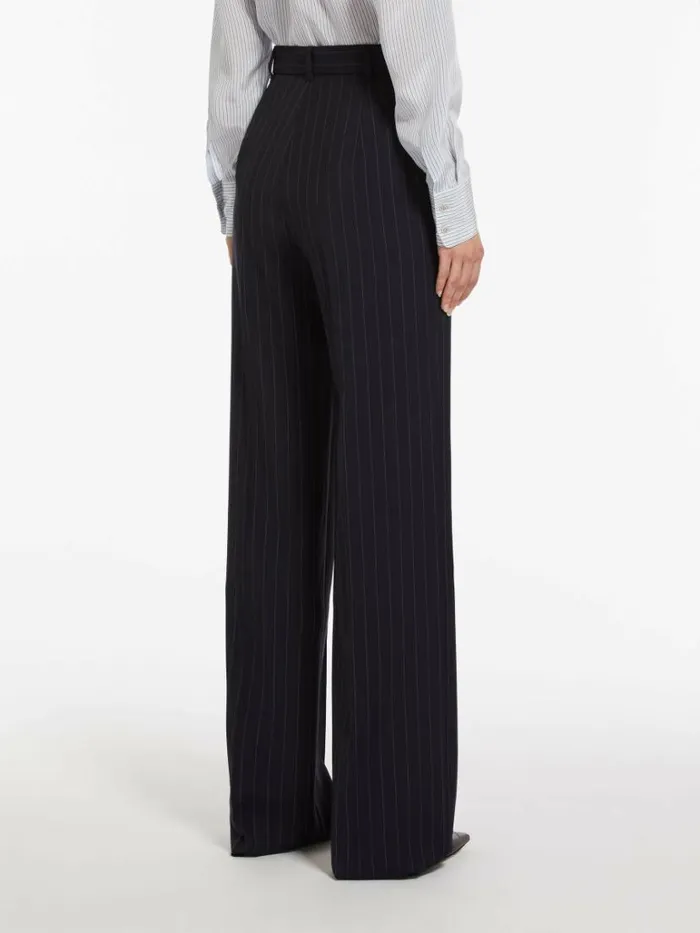 Women Max Mara Suit Pinstripe Wool Trousers Navy