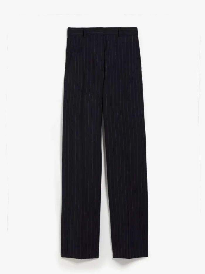 Women Max Mara Suit Pinstripe Wool Trousers Navy