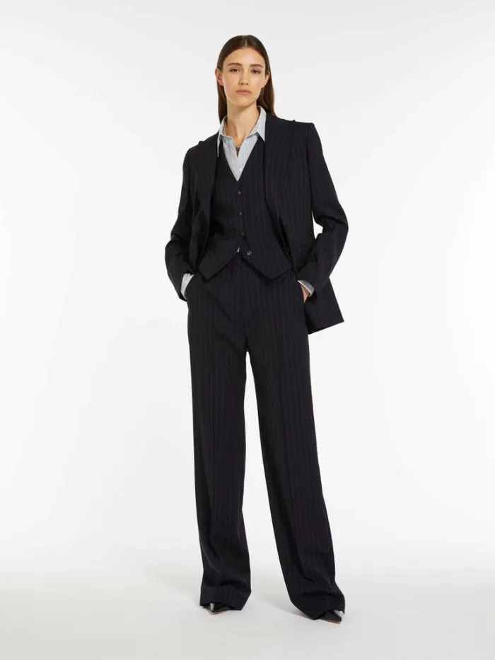 Women Max Mara Suit Singlebreasted Pinstripe Wool Blazer Navy