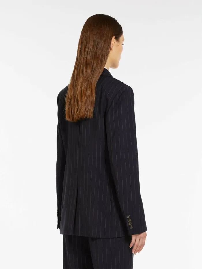 Women Max Mara Suit Singlebreasted Pinstripe Wool Blazer Navy