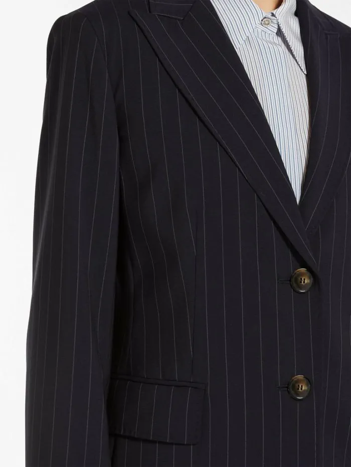 Women Max Mara Suit Singlebreasted Pinstripe Wool Blazer Navy