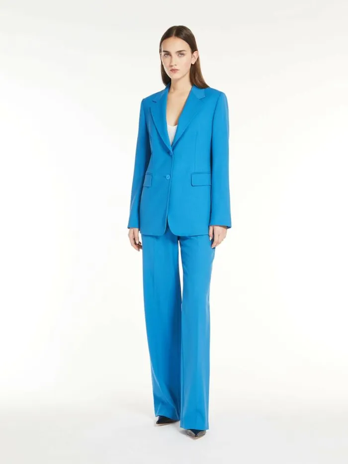 Women Max Mara Suit Wool Crepe Trousers Blue Azure