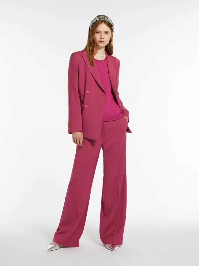 Women Max Mara Suit Woollen Cloth Palazzo Trousers Fuchsia