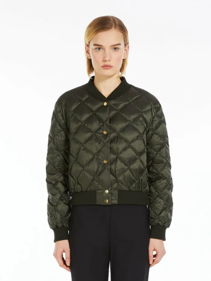 Women Max Mara The Cube 8211 Cameluxe Reversible Bomber Jacket In Waterresistant Canvas Kaki