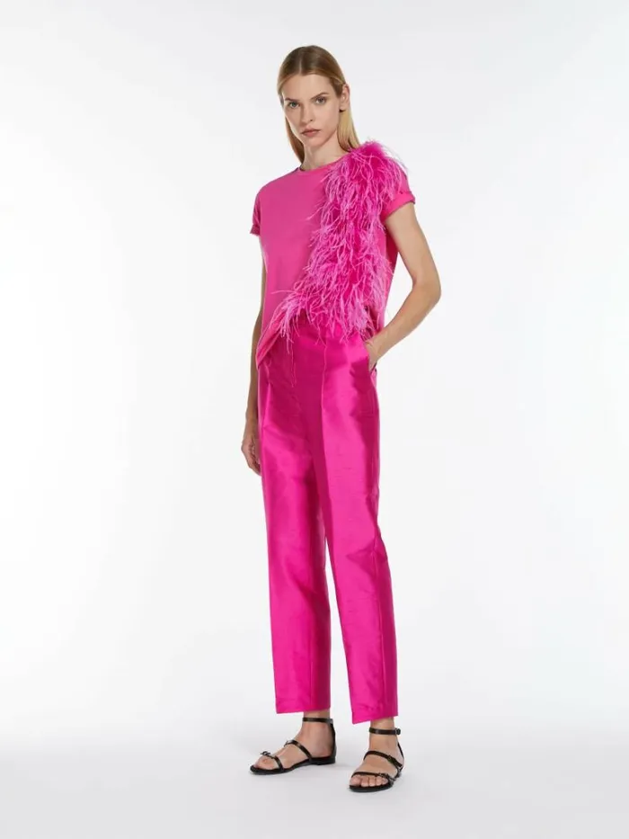 Women Max Mara Tops And Tshirts Featherdetail Jersey Tshirt Fuchsia