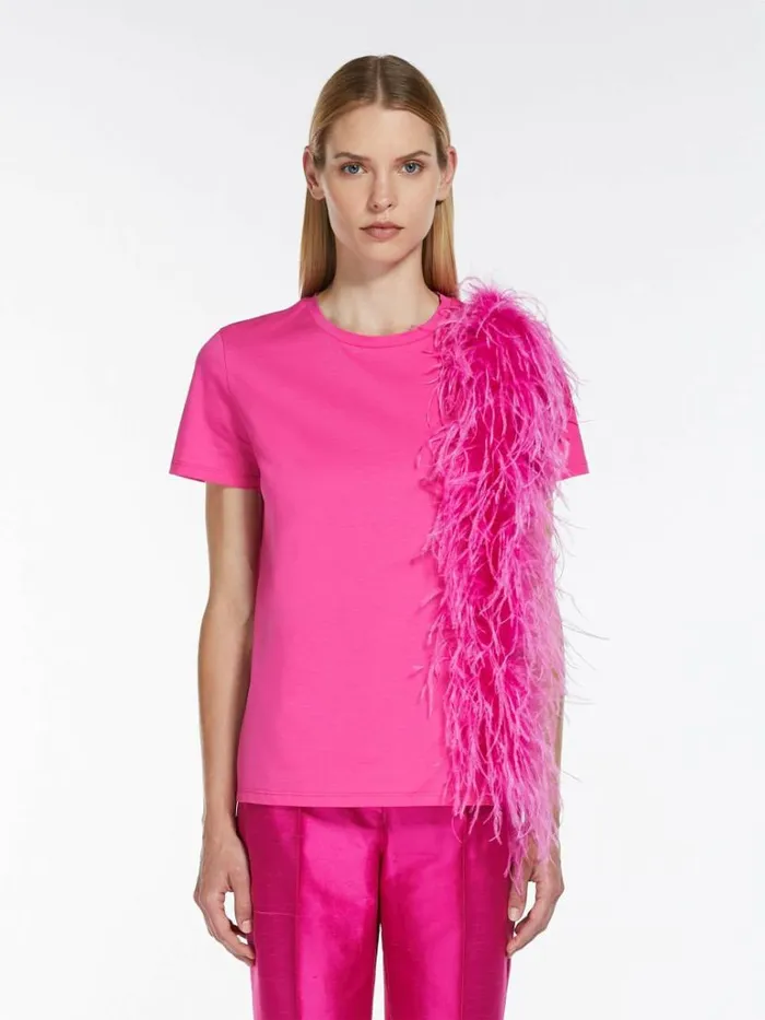 Women Max Mara Tops And Tshirts Featherdetail Jersey Tshirt Fuchsia