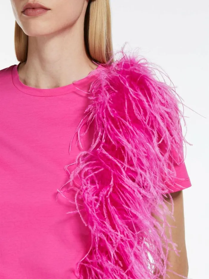 Women Max Mara Tops And Tshirts Featherdetail Jersey Tshirt Fuchsia