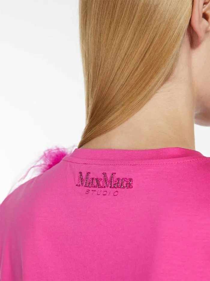 Women Max Mara Tops And Tshirts Featherdetail Jersey Tshirt Fuchsia