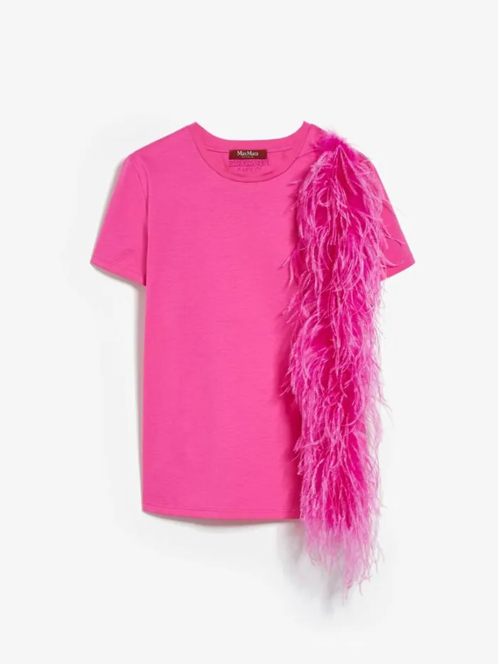 Women Max Mara Tops And Tshirts Featherdetail Jersey Tshirt Fuchsia