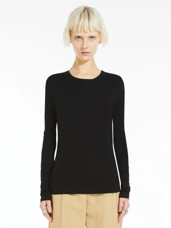 Women Max Mara Tops And Tshirts Skintight Jersey Tshirt Black