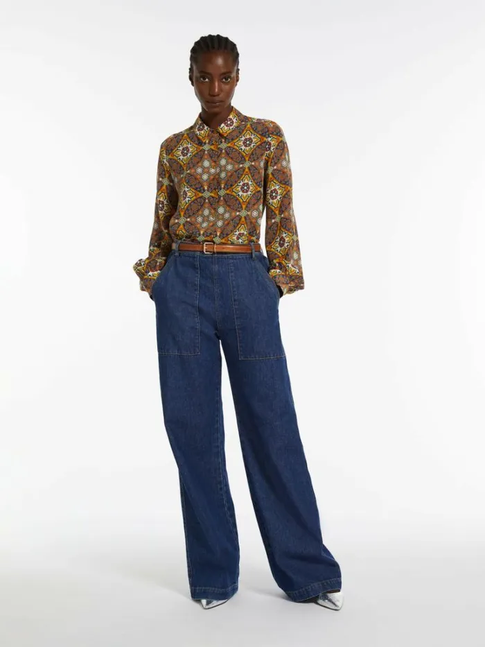 Women Max Mara Trousers And Jeans Cotton Denim Trousers Navy