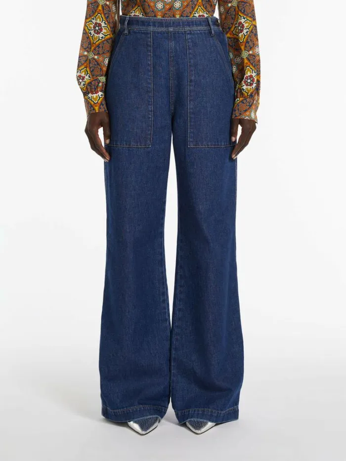 Women Max Mara Trousers And Jeans Cotton Denim Trousers Navy