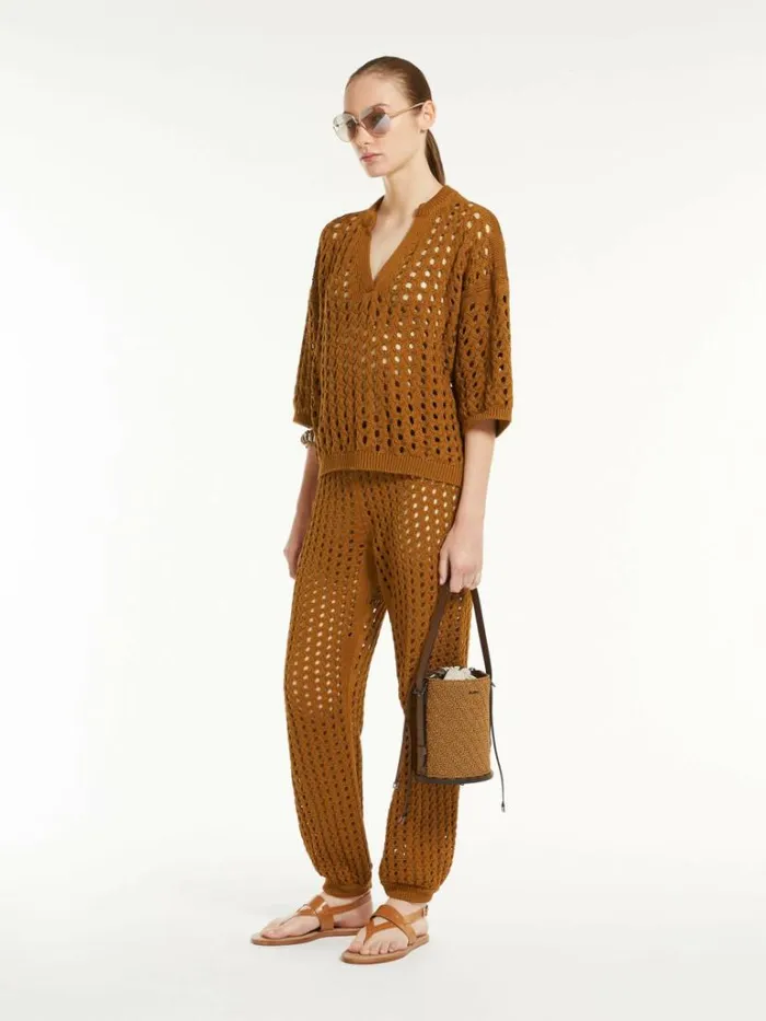 Women Max Mara Trousers And Jeans Mesh Joggers In Cotton Tobacco