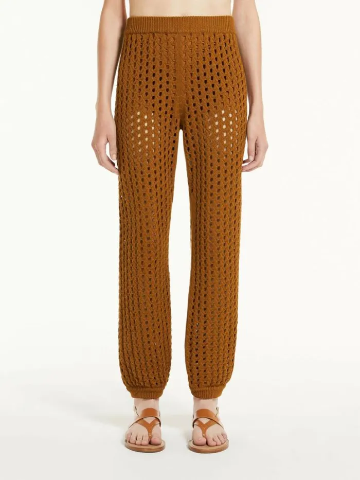 Women Max Mara Trousers And Jeans Mesh Joggers In Cotton Tobacco