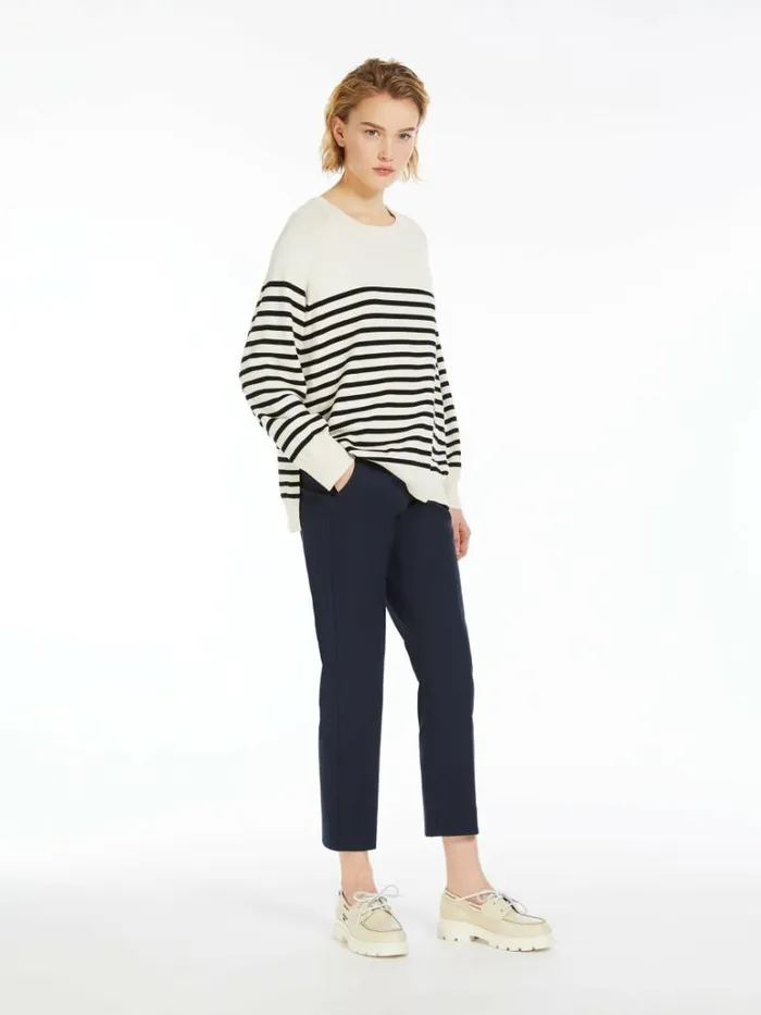 Women Max Mara Trousers And Jeans Stretch Cotton Cigarette Trousers Navy