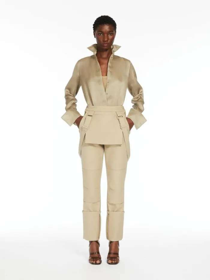 Women Max Mara Trousers And Jeans Stretch Cotton Trousers With Braces Sage Green