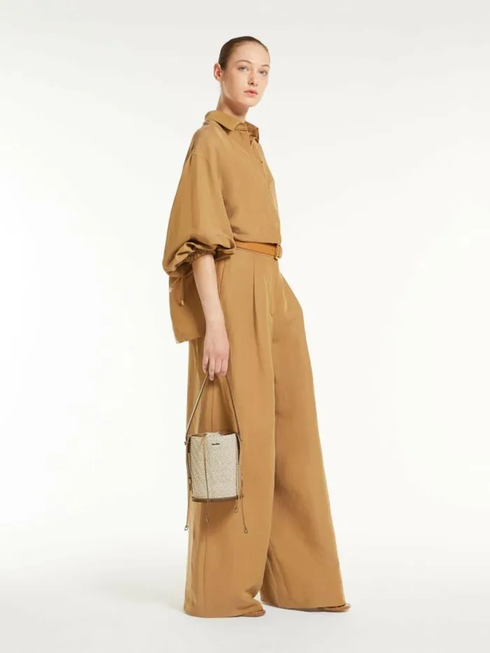 Women Max Mara Trousers And Jeans Wide Trousers In Silk And Linen Clay