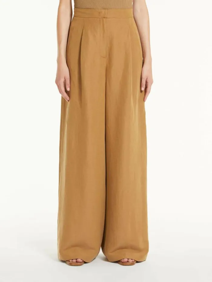 Women Max Mara Trousers And Jeans Wide Trousers In Silk And Linen Clay