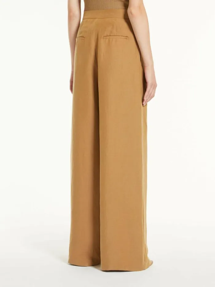 Women Max Mara Trousers And Jeans Wide Trousers In Silk And Linen Clay