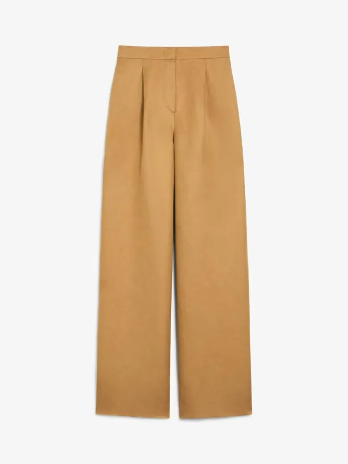 Women Max Mara Trousers And Jeans Wide Trousers In Silk And Linen Clay