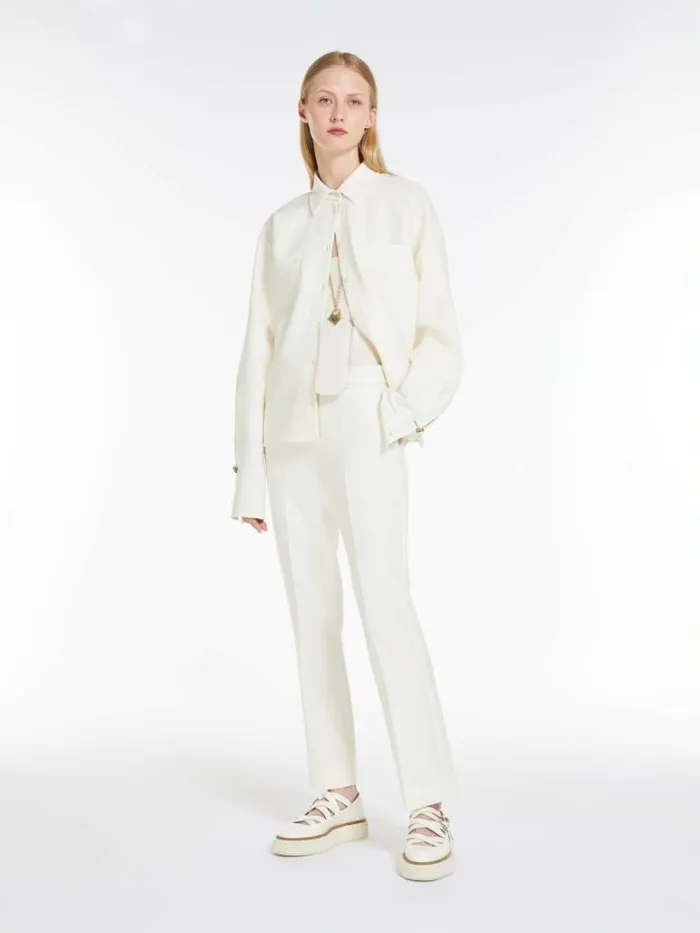 Women Max Mara Trousers And Jeans Wool Crpe Anklelength Trousers White