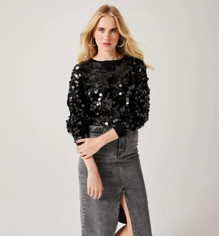 Women Maxi Sequinned Jumper 8211 Black Promod Jumpers And Cardigans