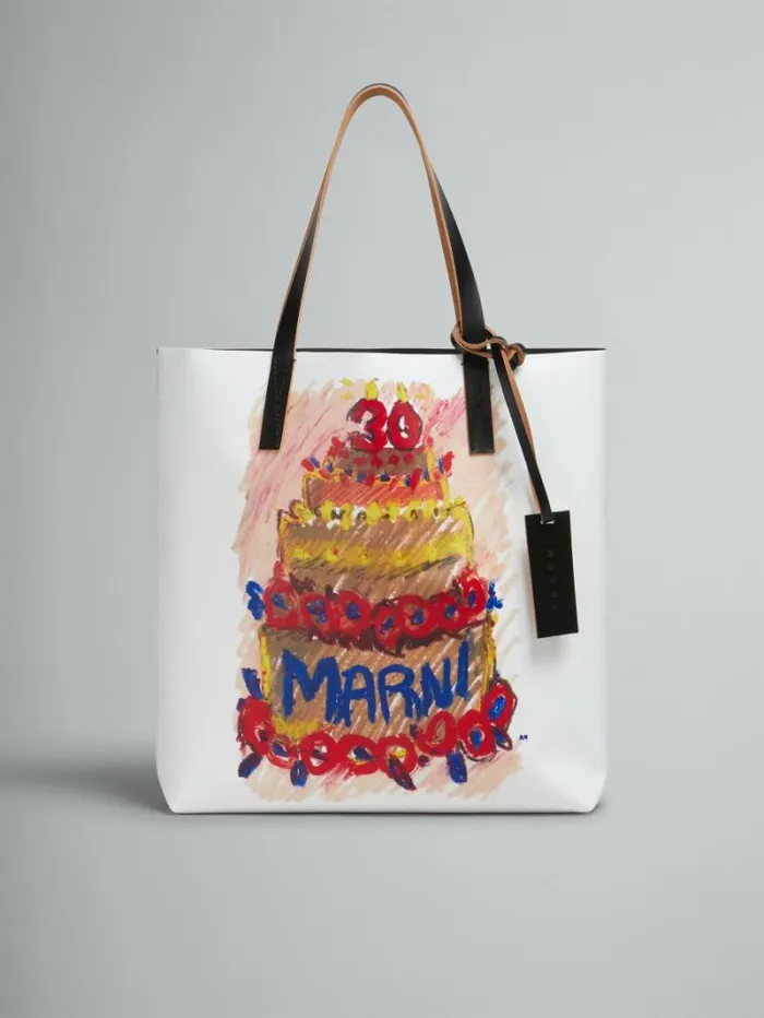 WomenMen Marni Tote Bags Two Tone Tribeca Tote With Marni 30th Anniversary Print