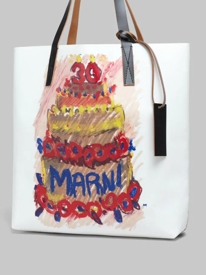 WomenMen Marni Tote Bags Two Tone Tribeca Tote With Marni 30th Anniversary Print