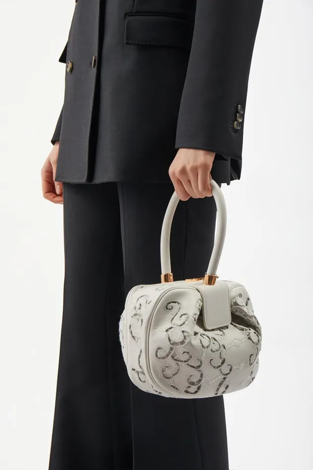 WomenMen Top Handles Gabriela Hearst Nina Bag In Ivory Nappa Leather With Lace