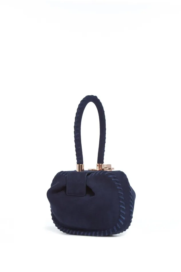 WomenMen Top Handles Gabriela Hearst Whipstitch Demi Bag In Navy Suede