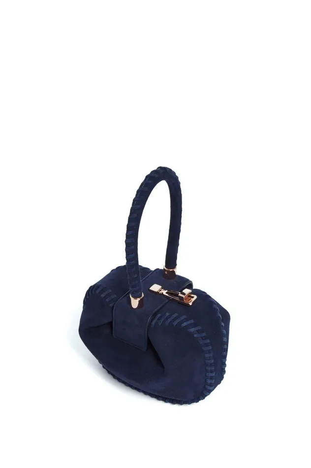 WomenMen Top Handles Gabriela Hearst Whipstitch Demi Bag In Navy Suede