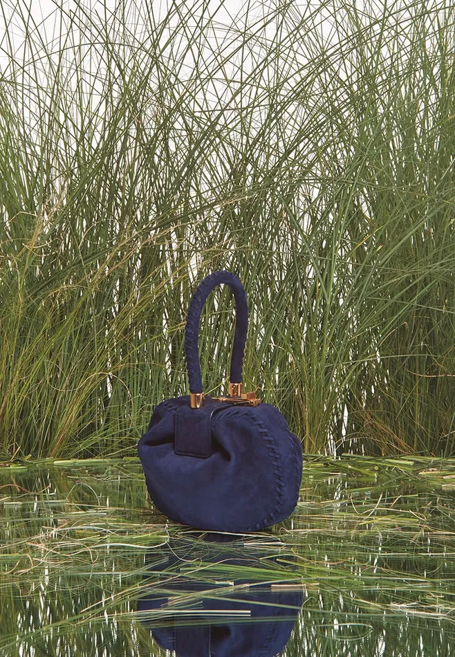 WomenMen Top Handles Gabriela Hearst Whipstitch Demi Bag In Navy Suede