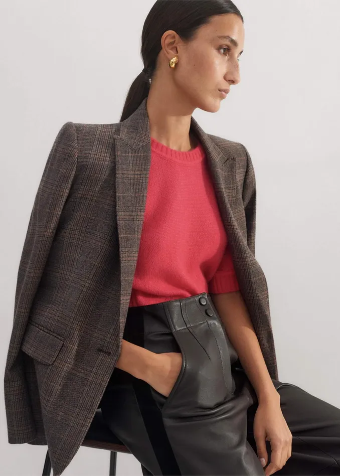 Women Merino Cashmere Silk Pouf Sleeve Sweater Bright Berry MEEM