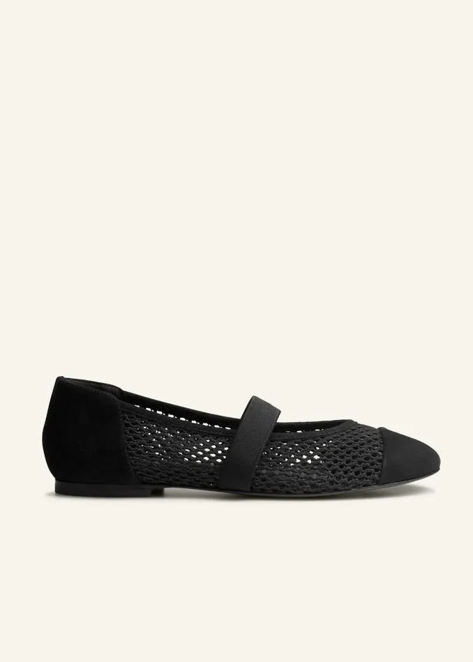 Women Mesh Ballerina Flat Black MEEM