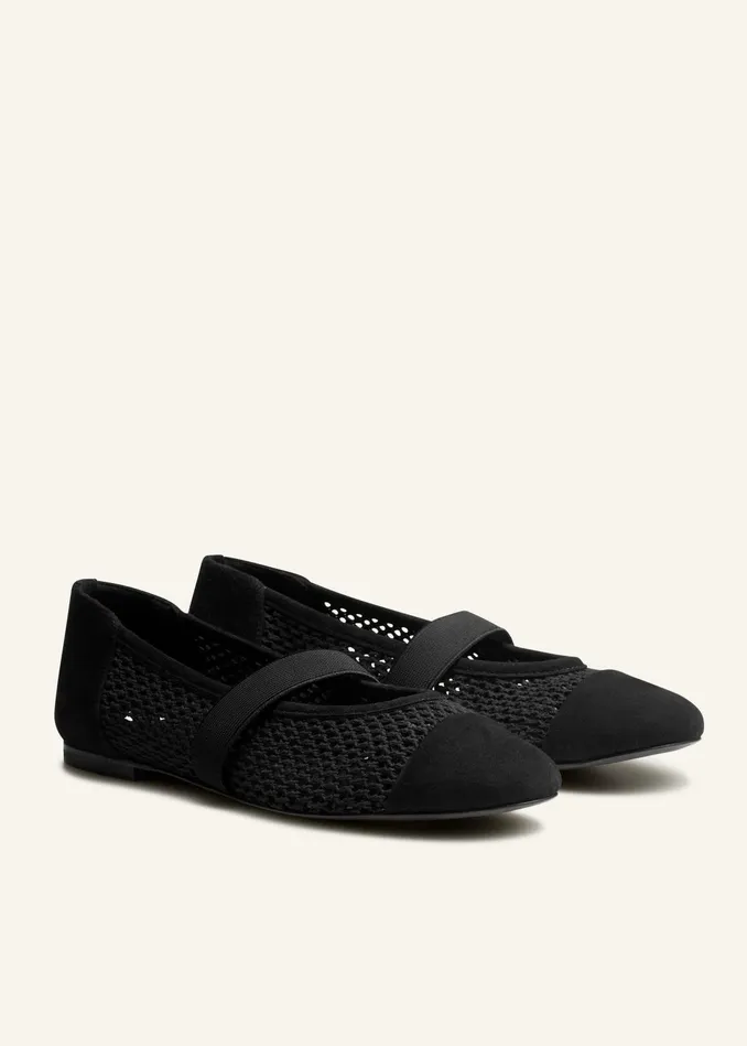Women Mesh Ballerina Flat Black MEEM