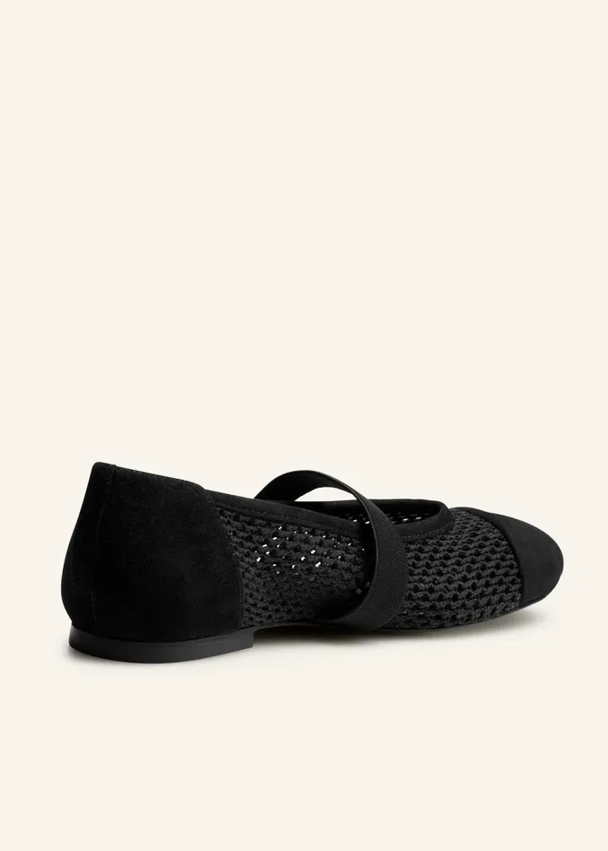 Women Mesh Ballerina Flat Black MEEM
