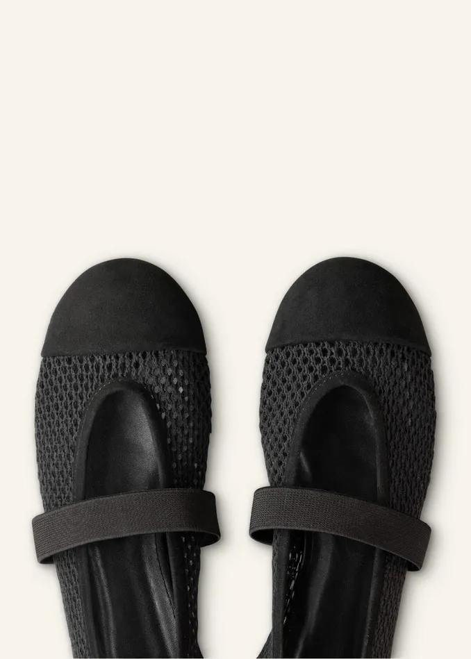 Women Mesh Ballerina Flat Black MEEM