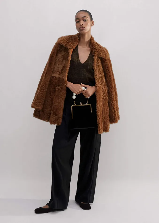 Women Metallic Knit VNeck Top Bronzedouble Espresso MEEM