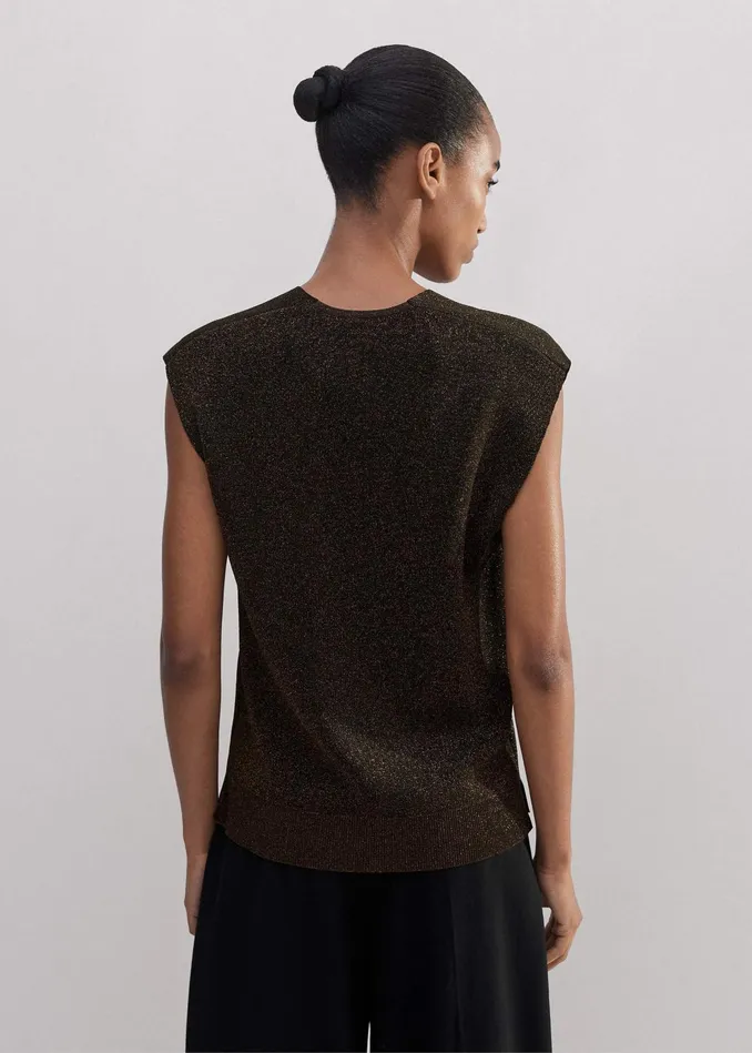 Women Metallic Knit VNeck Top Bronzedouble Espresso MEEM