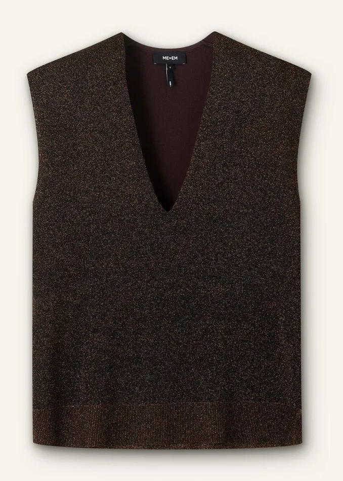 Women Metallic Knit VNeck Top Bronzedouble Espresso MEEM
