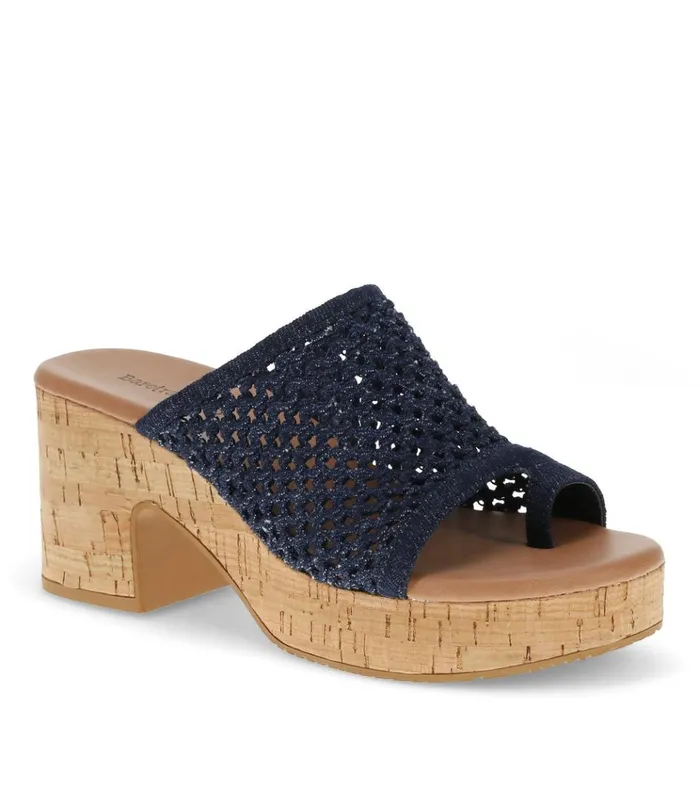 Women Michaela Block Heel Sandal Dark Denim Baretraps Slides and Slip On Sandals