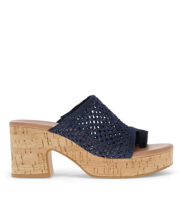 Women Michaela Block Heel Sandal Dark Denim Baretraps Slides and Slip On Sandals