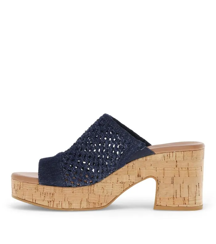 Women Michaela Block Heel Sandal Dark Denim Baretraps Slides and Slip On Sandals