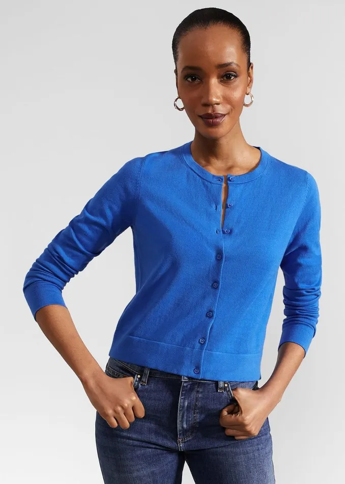 Women Michelle Cotton Cardigan Atlantic Blue Hobbs Jumpers and Cardigans