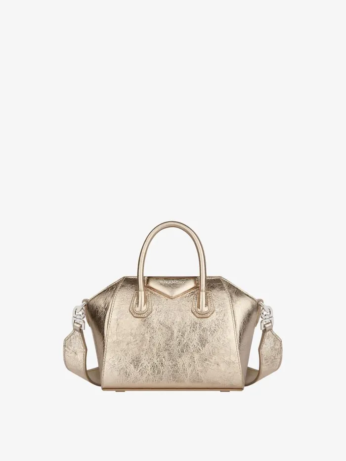Women Micro Bags Givenchy Antigona Toy Bag In Laminated Leather Dusty Goldennatural Beige